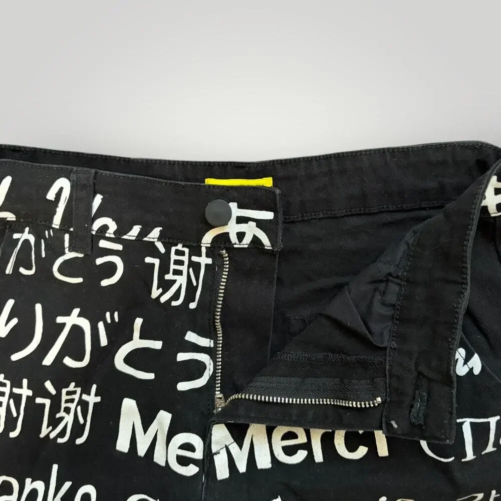 Chinatown Market Jeans 32 x 26 Thank You All Over Print Black Streetwear Pants